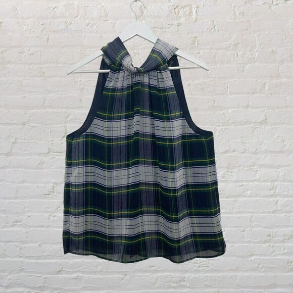 J.Crew Stewart Tartan Halter Tie-Back Chiffon Blouse 14 - Picture 2 of 16